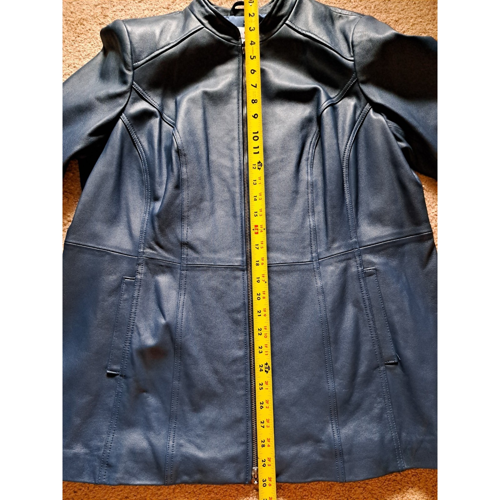 Denim & Co. Women's Navy Blue Leather Jacket Xlp Front Zipper Coat — image 8 of 8